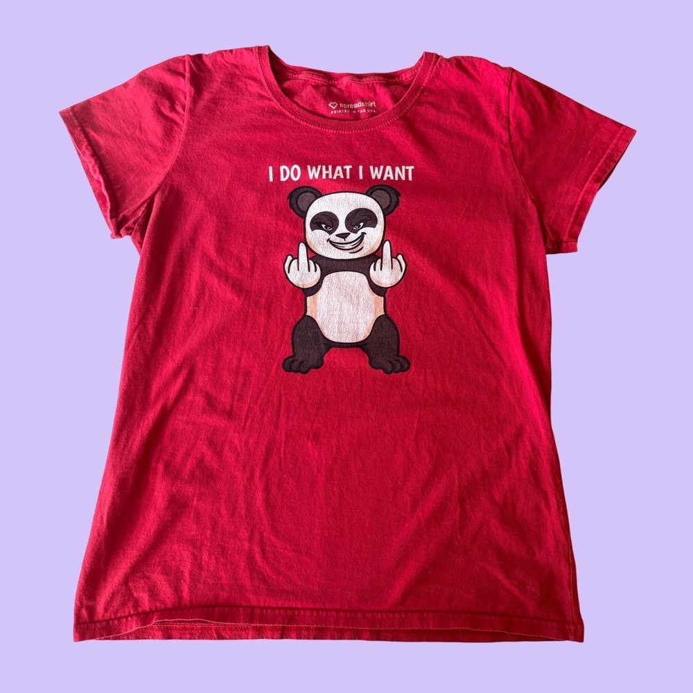 Y2K Spreadshirt Red "I Do What I Want" Panda T-Shirt Short Sleeve Scene #16